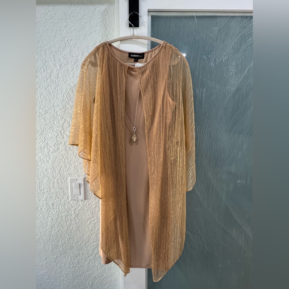 GLAMOUR Gold Sheer Overlay Dress